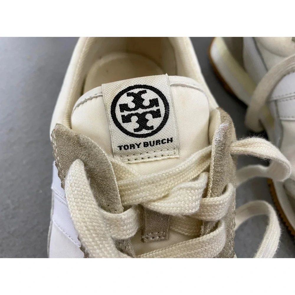 Tory Burch‎ HANK Women 8M Cream White Suede Leather Track Sneakers 82187